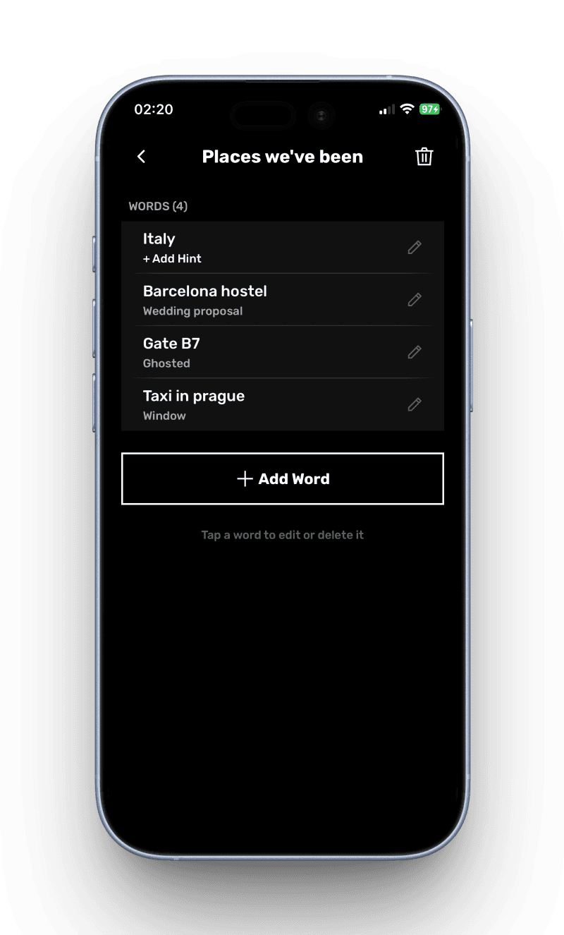 Creating custom words in the imposter word game